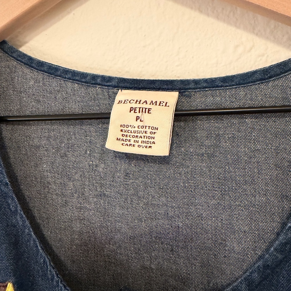 Vintage Bechamel Denim Dress Petite PL Birdhouse Embroidered Cottagecore - Picture 5 of 5